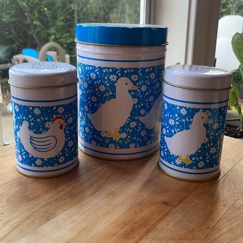 Farmhouse Metal Nesting Canisters + S&P Shakers - Picture 1 of 6